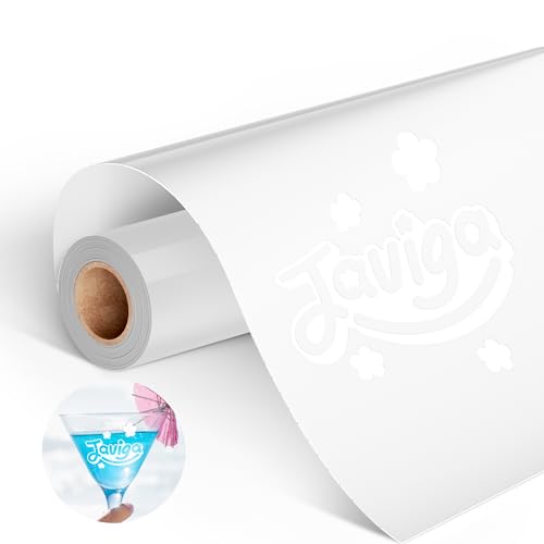 JAVIGA White Permanent Vinyl Roll, 12'' x 10 FT Glossy Self Adhesive Vinyl, White Vinyl for All Cutting Machine, DIY Decals for Craft Cutter, Decor Sticker, Party Decoration, Mugs