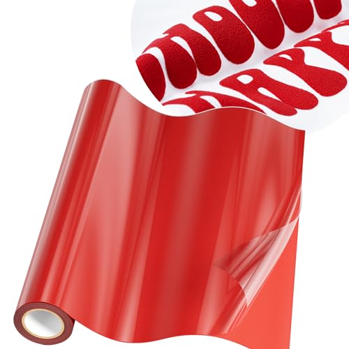 3Dパフ アイロンプリントシート 熱転写ラバーシート JAVIGA PU素材 DIY用 約25.4×91.44cm Tシャツ 布 綿 ポリエステルに適応 洗濯可能(赤)