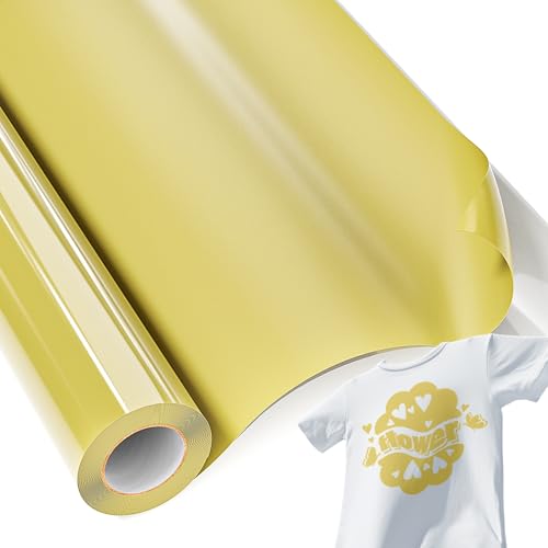 JAVIGA Golden Plotterfolie Textil-30.5cm x 457cm Iron on folie für Cricut, Flexfolie Plotterfolie Vinyl, Bügelfolie für Textilien, DIY T-Shirts, Plotter Zubehör Textilfolie Plotter