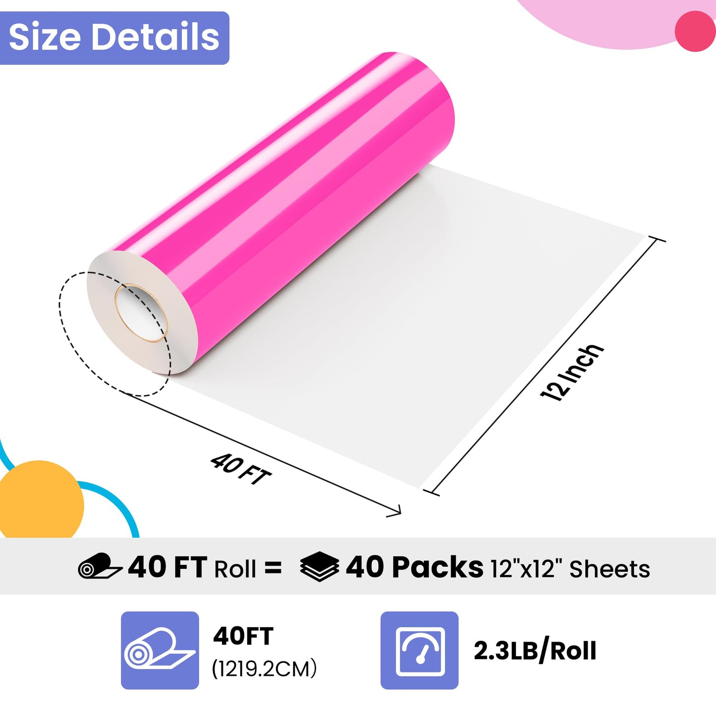 JAVIGA Pink Permanent Vinyl for Wedding Party Decals, 12'' x 40FT Pink Vinyl for Cricut Machine, Glossy Pink Adhesive Vinyl Roll for Daily Art Decorations, Birthday Cards, Car Signs, Mug, Wall Stickers