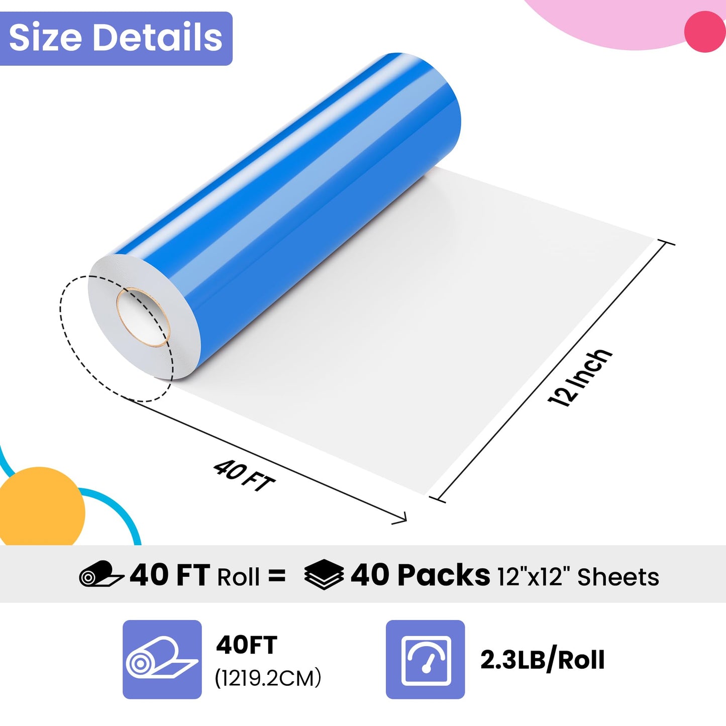 JAVIGA Blue Permanent Vinyl for Cricut Cutting Machines, 12'' x 40 FT Blue Vinyl for Birthday Party DIY Art Decorations, Glossy Blue Adhesive Vinyl Roll for Wall Stickers, Signs, Mug, Cards, Car Decals