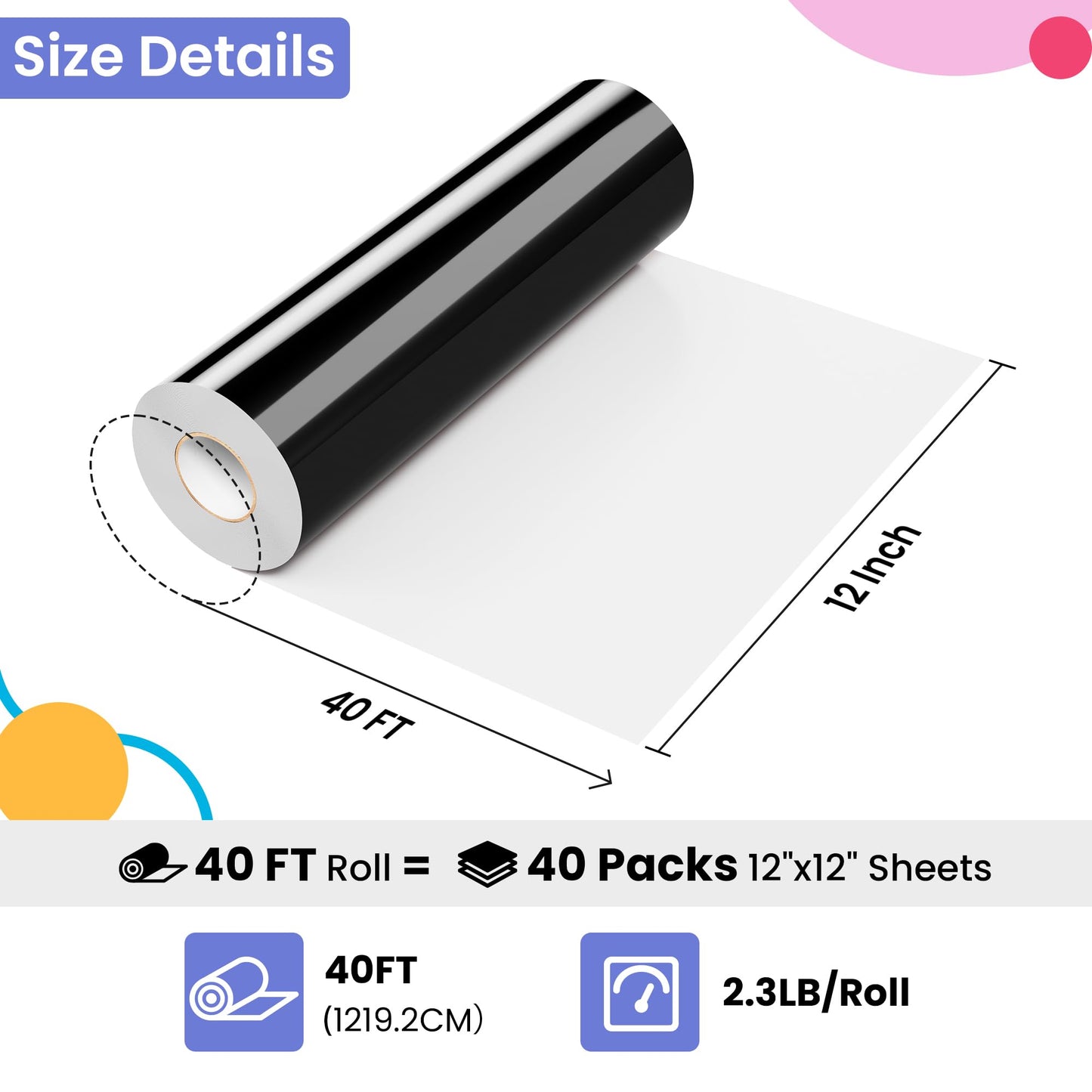 JAVIGA Black Permanent Vinyl for Cutting Machines, 12'' x 40FT Glossy Adhesive Vinyl Roll for Party Decorations, Indoor & Outdoor DIY Mug, Wall Decals Stickers