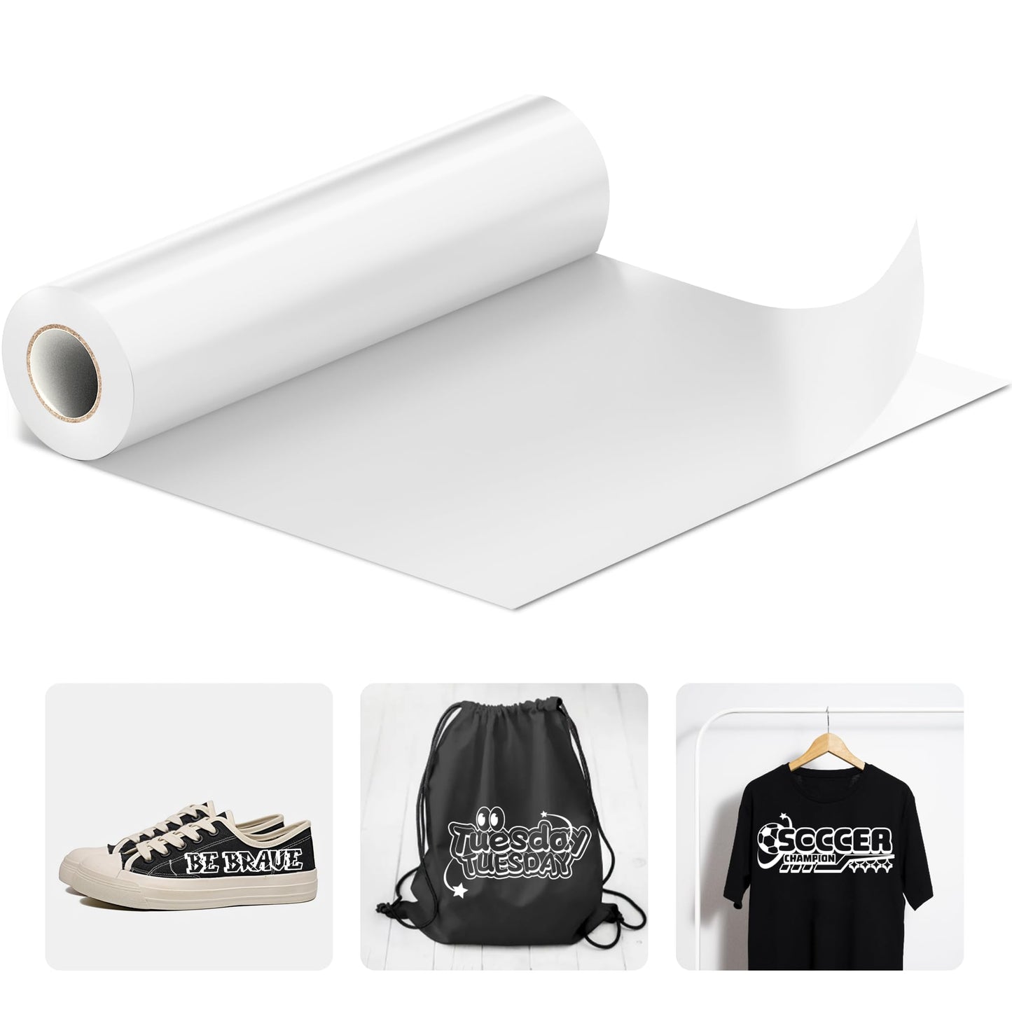 JAVIGA White Heat Transfer Vinyl 12'' x 25Ft Easy to Cut Iron on Vinyl for Cricut & Cameo, Easy to Weed Heat Transfer Vinyl