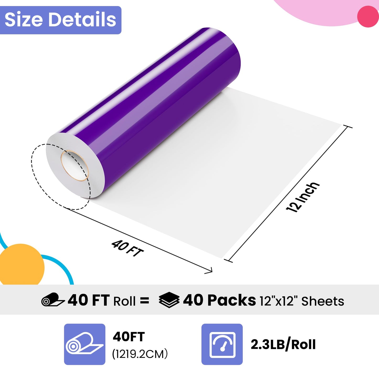 JAVIGA Purple Permanent Vinyl for Cricut, Silhouette, Cameo, 12'' x 40 FT Glossy Purple Adhesive Vinyl Roll for DIY Party Craft Decorations, Mug, Festivals, Cards, Art Signs, Car Decals, Wall Stickers