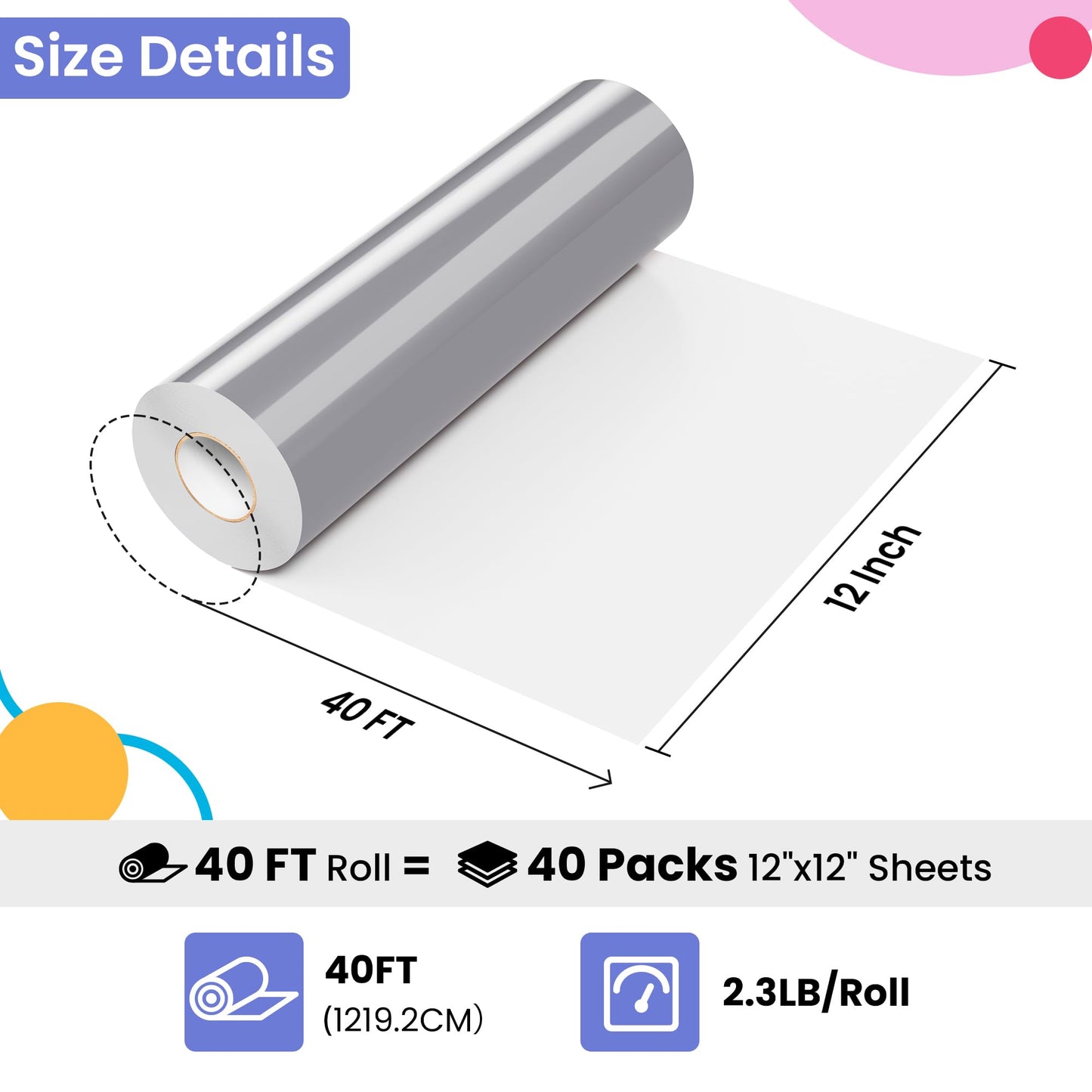 JAVIGA Grey Permanent Vinyl Roll for Cutting Machines, 12'' x 40FT Glossy Adhesive Vinyl Roll for Party Decorations, Indoor & Outdoor DIY Mug, Wall Decals Stickers