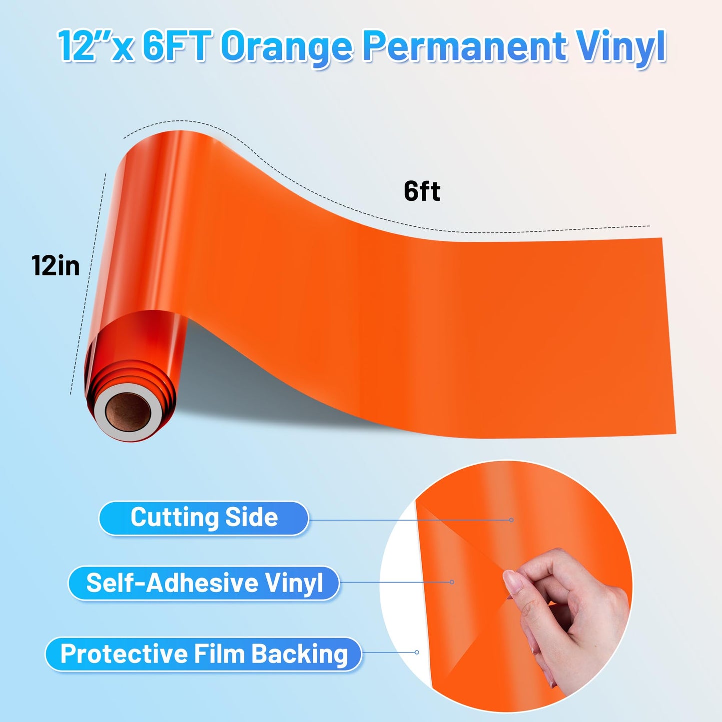 JAVIGA Orange Permanent Vinyl Roll for Cutting Machines, 12'' x 6FT Glossy Adhesive Vinyl Roll for Party Decorations, Indoor & Outdoor DIY Mug, Wall Decals Stickers