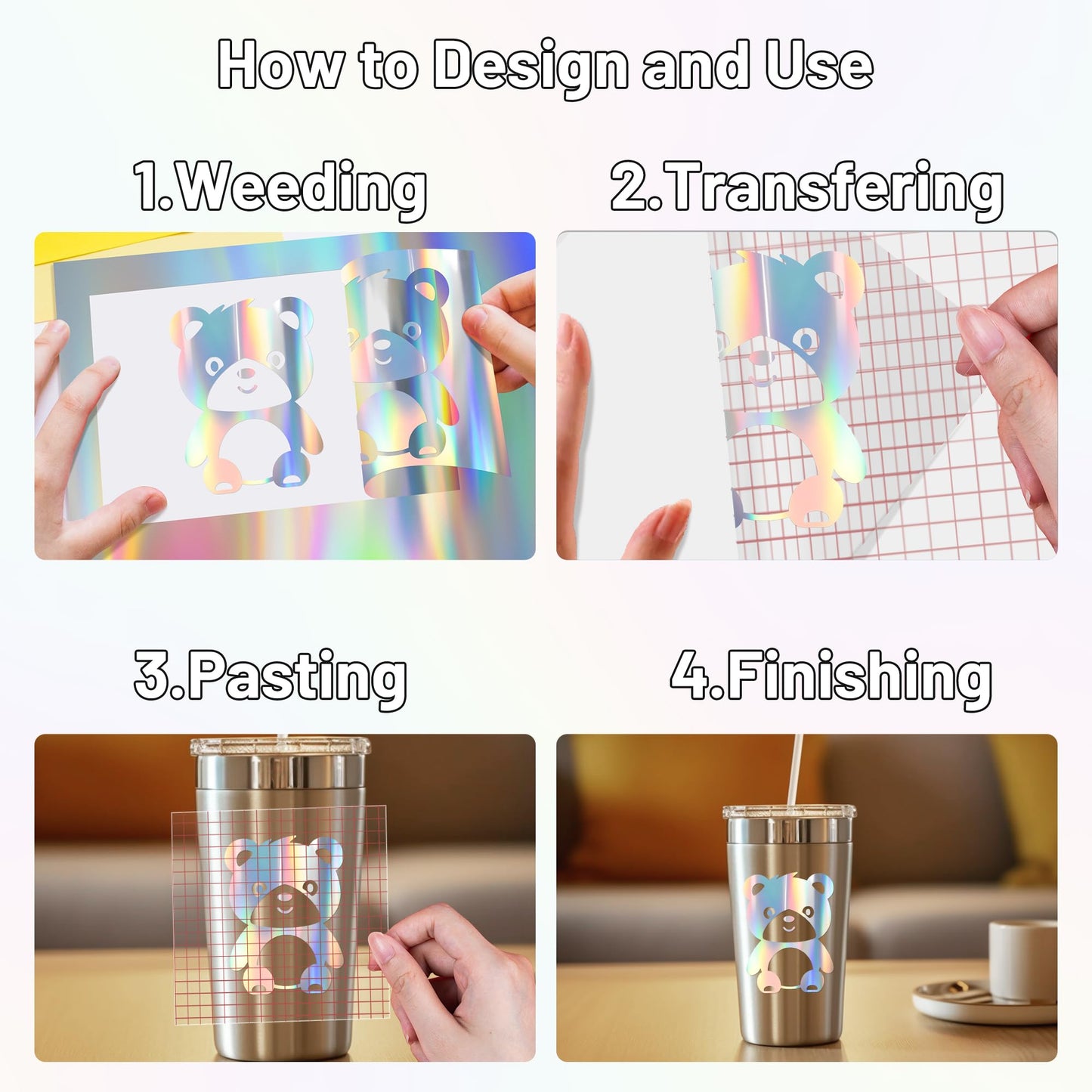 JAVIGA Holographic Vinyl for Cricut, Holographic Silver Permanent Vinyl 12'' x 6FT, Adhesive Roll for Daily DIY Projects, Mug, Signs, Wedding Party Wall Stickers, Home Outdoor Art Decoration, Car Decal