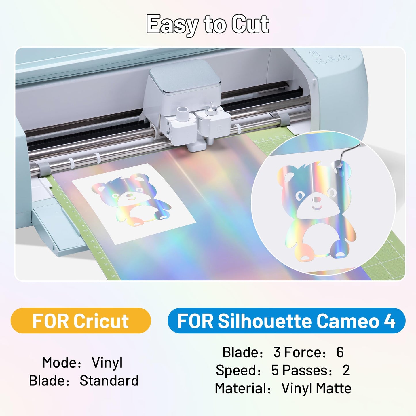 JAVIGA Holographic Vinyl for Cricut, Holographic Silver Permanent Vinyl 12'' x 6FT, Adhesive Roll for Daily DIY Projects, Mug, Signs, Wedding Party Wall Stickers, Home Outdoor Art Decoration, Car Decal