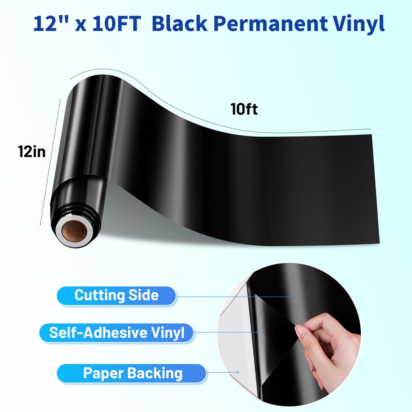 JAVIGA Black Permanent Vinyl for Cricut, Silhouette, Cameo, 12'' x 10 FT Matte Black Adhesive Vinyl for Daily Decorations, Indoor & Outdoor Matte Vinyl Roll for DIY Art Wall Stickers, Mug, Car Decals