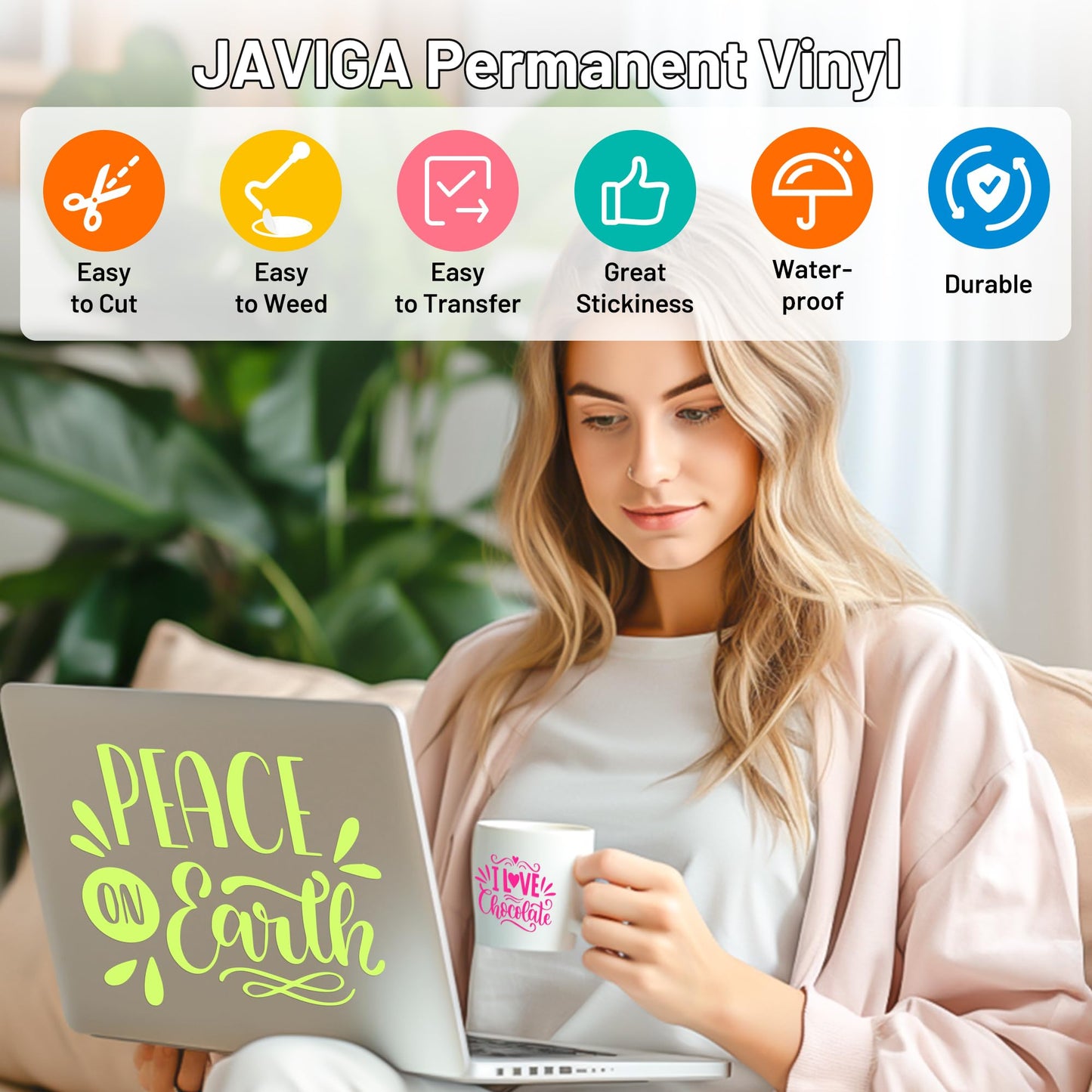 JAVIGA Blue Permanent Vinyl for Cricut, Silhouette, Cameo, Blue Vinyl for Birthday Party Decorations, 12'' x 10FT Glossy Blue Adhesive Vinyl Roll, DIY Home Project, Wall Stickers, Car Signs, Mug Decals