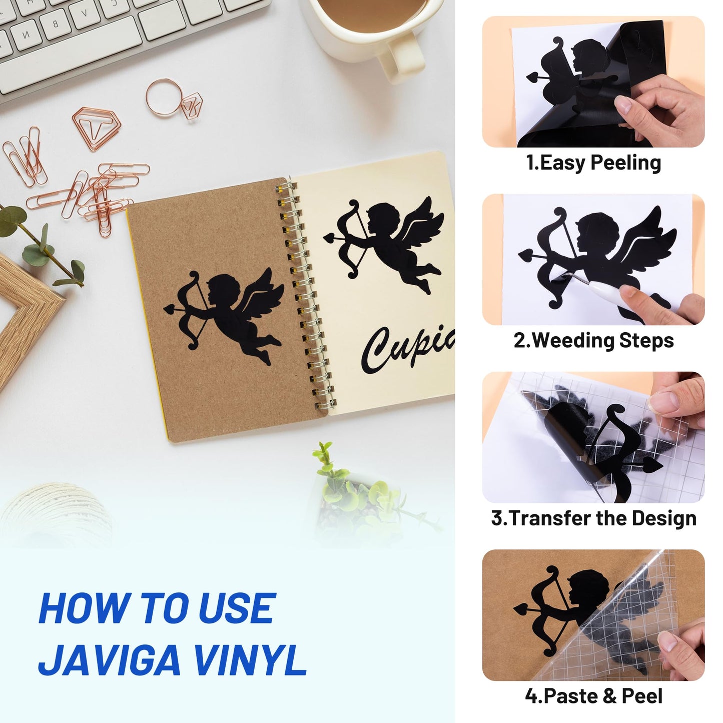 JAVIGA Vinilo Permanente Blanco & Negro Brillante 2 Rollo, Vinilo Adhesivo 30.5 x 183cm para Cricut, Vinilo Impermeable Permanente para Decoraciones y Recuerdoss, Pegatinas de Pared, DIY Mug Party