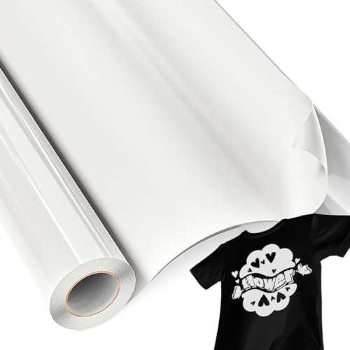 JAVIGA Weiß Plotterfolie Textil, 30.5cm x 4.5m Iron on folie für Cricut, Flexfolie Plotterfolie Vinyl, Bügelfolie für Textilien, DIY T-Shirts, Plotter Zubehör Textilfolie Plotter