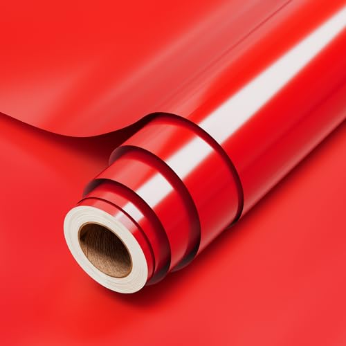 JAVIGA Vinilo Permanente Rojo Brillante Rollo, Vinilo Adhesivo 30.5 x 183cm para Cricut, Vinilo Impermeable Permanente para Decoraciones y Recuerdoss, Pegatinas de Pared, DIY Mug Party Car Decal