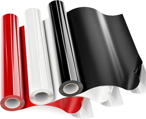 JAVIGA HTV Heat Transfer Vinyl 3 Rolls - 12'' x 20ft White, Black Iron on Vinyl for T Shirts, DIY Fabric, Compatible Black HTV Vinyl with Vinyl Craft Machine(White, Black, Red)