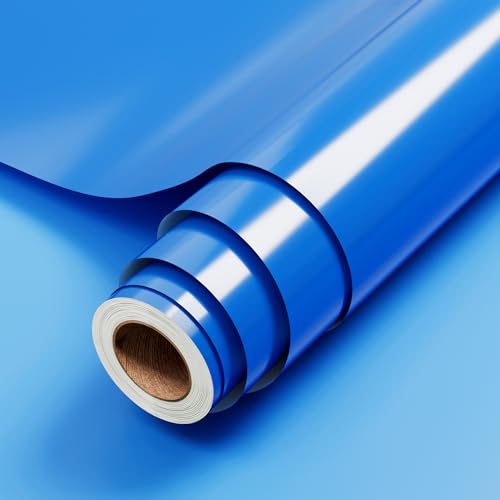 JAVIGA Vinilo Permanente Azul Brillante Rollo, Vinilo Adhesivo 30.5 x 183cm para Cricut, Vinilo Impermeable Permanente para Decoraciones y Recuerdoss, Pegatinas de Pared, DIY Mug Party Car Decal