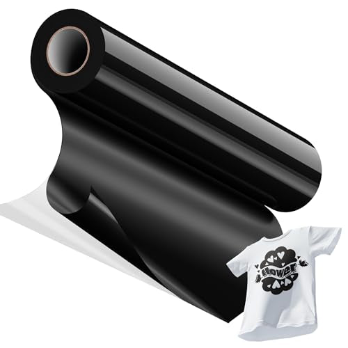 JAVIGA HTV Heat Transfer Vinyl Rolls-12 x 20ft, Black Iron on Vinyl for DIY Fabric, T Shirts, Other Textiles Compatible HTV Vinyl with Vinyl Craft Machine(1 Roll)