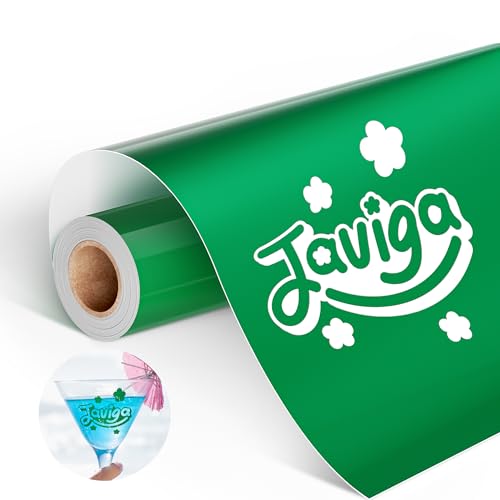 JAVIGA Green Permanent Vinyl Roll, 12'' x 10 FT Glossy Self Adhesive Vinyl, Green Vinyl for All Cutting Machine, DIY Decals for Craft Cutter, Decor Sticker, Party Decoration, Mugs