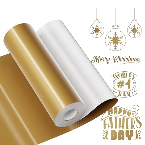 JAVIGA Gold Permanent Vinyl, 12'' x 40 FT Glossy Self Adhesive Vinyl Roll for All Cutting Machine Craft Cutter, DIY Decor for Mug, Wall Sticker, Sign, Label