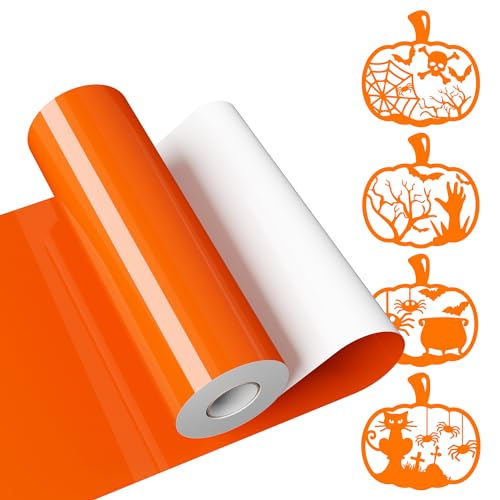 JAVIGA Vinilo Permanente Naranja Brillante Rollo, Vinilo Adhesivo 30.5 x 1219cm para Cricut, Vinilo Impermeable Permanente para Decoraciones y Recuerdoss, Pegatinas de Pared, DIY Mug Party Car Decal