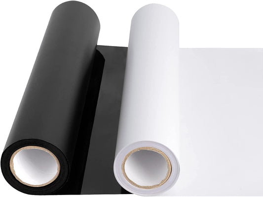 JAVIGA Plotterfolie Textil - 30.5cm x 4.5m für PlotterMaschine 2 Rolle, Schwarz Weiß Flexfolie Plotterfolie Vinyl, Bügelfolie für DIY T-Shirts & Stoffe, Plotter Zubehör Textilfolie Plotter