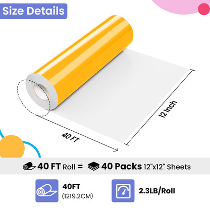 JAVIGA Yellow Permanent Vinyl for Cricut, Silhouette, Cameo, 12'' x 40 FT Yellow Vinyl for Birthday DIY Party Decoration, Glossy Adhesive Vinyl Roll for Wall Stickers, Mug, Festivals, Signs, Car Decals