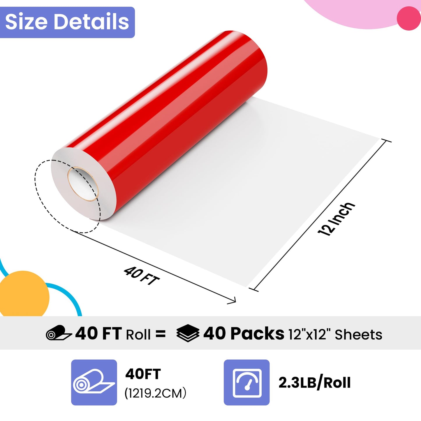 JAVIGA Red Permanent Vinyl Roll for Cutting Machines, 12'' x 40FT Glossy Adhesive Vinyl Roll for Party Decorations, Indoor & Outdoor DIY Mug, Wall Decals Stickers