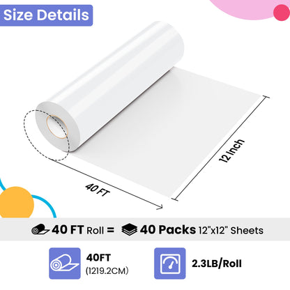 JAVIGA White Permanent Vinyl for Cricut Machines, 12'' x 40 FT White Vinyl for Wedding Party Decorations, Glossy White Adhesive Vinyl Roll for Indoor Outdoor Wall Sticker, Cards, Mug, Signs, Car Decals
