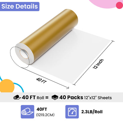 JAVIGA Gold Permanent Vinyl for Wedding Party Decorations, 12'' x 40FT Glossy Golden Adhesive Vinyl Roll for Cricut, Silhouette, Cameo, DIY Wall Stickers, Mug, Festival, Birthday Card, Sign, Car Decals