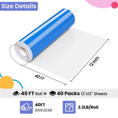 JAVIGA Blue Permanent Vinyl for Cricut Cutting Machines, 12'' x 40 FT Blue Vinyl for Birthday Party DIY Art Decorations, Glossy Blue Adhesive Vinyl Roll for Wall Stickers, Signs, Mug, Cards, Car Decals