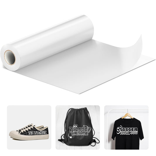 JAVIGA White Heat Transfer Vinyl 12'' x 25Ft Easy to Cut Iron on Vinyl for Cricut & Cameo, Easy to Weed Heat Transfer Vinyl