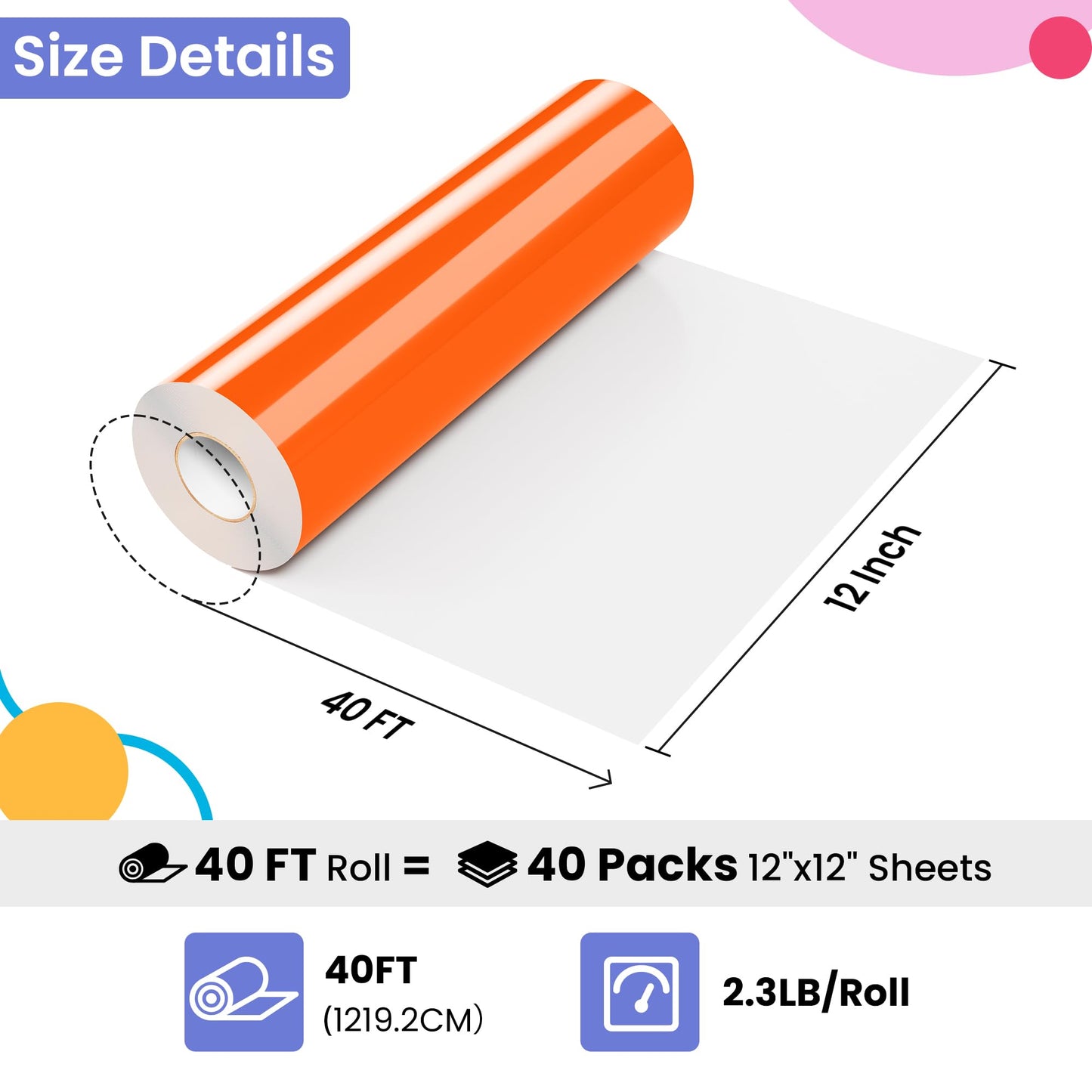 JAVIGA Orange Permanent Vinyl for Cricut Cutting Machines, 12'' x 40 FT Glossy Orange Adhesive Vinyl Roll for DIY Birthday Party Decorations, Wall Stickers, Mug, Festivals, Cards, Art Signs, Car Decals