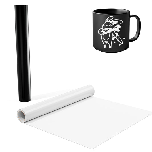 JAVIGA Vinilo Permanente Blanco & Negro Brillante 2 Rollo, Vinilo Adhesivo 30.5 x 183cm para Cricut, Vinilo Impermeable Permanente para Decoraciones y Recuerdoss, Pegatinas de Pared, DIY Mug Party