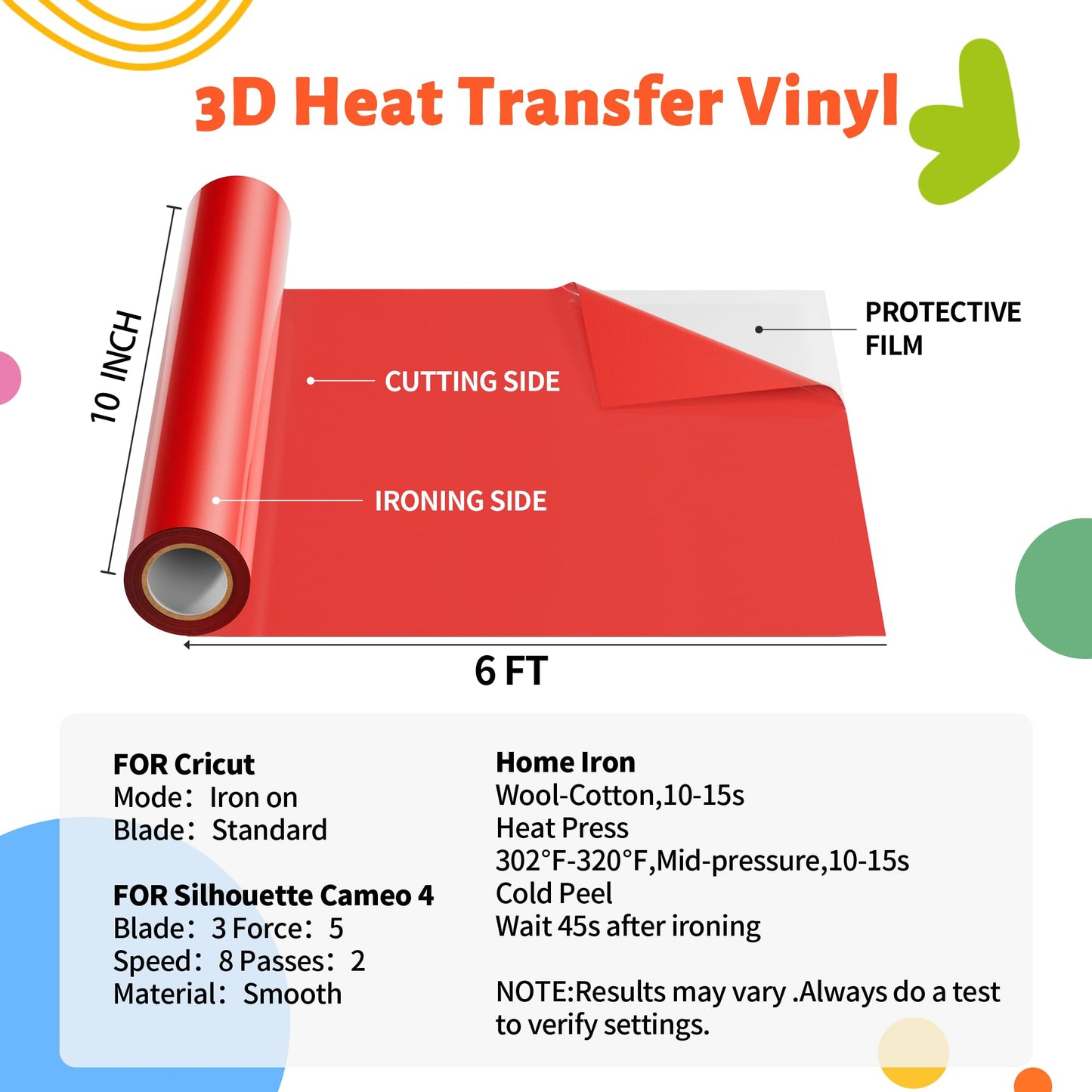 JAVIGA Red Puff Vinyl Heat Transfer, 10'' x 6FT Iron on Vinyl Compatible with Cricut and All Cutting Machine, DIY Heat Transfer Vinyl Roll Design