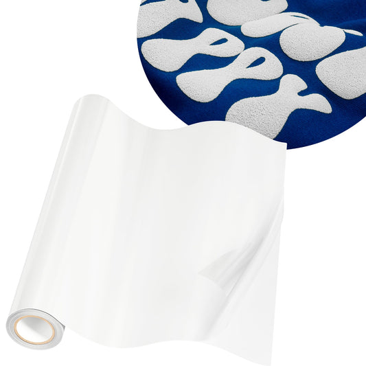 JAVIGA White Puff Vinyl Heat Transfer, 10''x 3FT Iron on Vinyl Compatible with Cricut and All Cutting Machine, DIY Heat Transfer Vinyl Roll Design