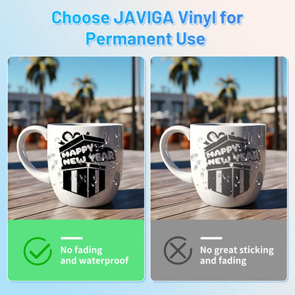 JAVIGA Black-Matte Permanent Vinyl for Festival Decorations, 12'' x 6FT Adhesive Vinyl Compatible with Cricut, Indoor & Outdoor Matte Vinyl Roll for DIY Art Decor, Wall Sticker, Mug Decal