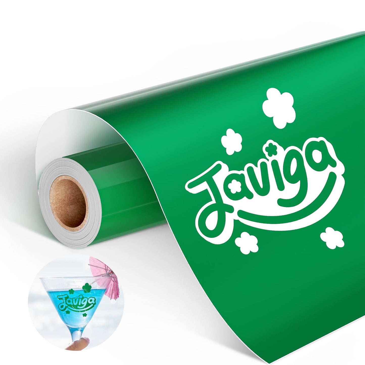 JAVIGA Green Permanent Vinyl Roll for Cutting Machines, 12'' x 10FT Glossy Adhesive Vinyl Roll for Party Decorations, Indoor & Outdoor DIY Mug, Wall Stickers, Decals