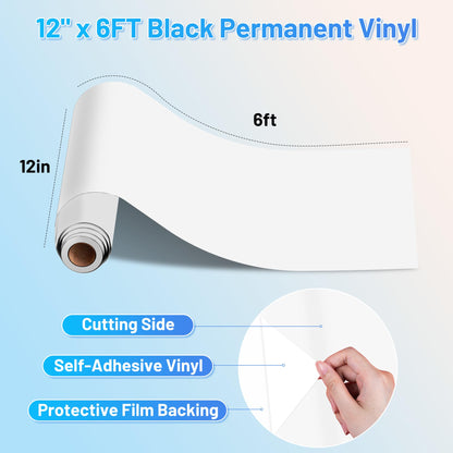 JAVIGA White-Matte Permanent Vinyl for Festival Decorations, 12'' x 6FT Adhesive Vinyl Compatible with Cricut, Indoor & Outdoor Matte Vinyl Roll for DIY Art Decor, Mug Decal