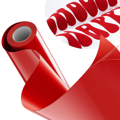 JAVIGA Red Puff Vinyl Heat Transfer, 10'' x 6FT Iron on Vinyl Compatible with Cricut and All Cutting Machine, DIY Heat Transfer Vinyl Roll Design