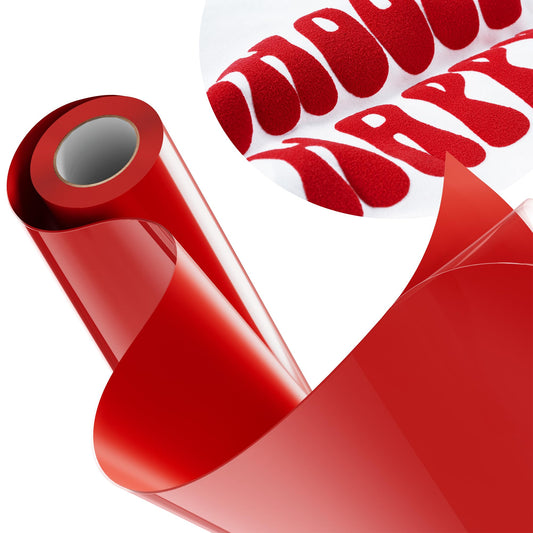 JAVIGA Red Puff Vinyl Heat Transfer, 10'' x 6FT Iron on Vinyl Compatible with Cricut and All Cutting Machine, DIY Heat Transfer Vinyl Roll Design