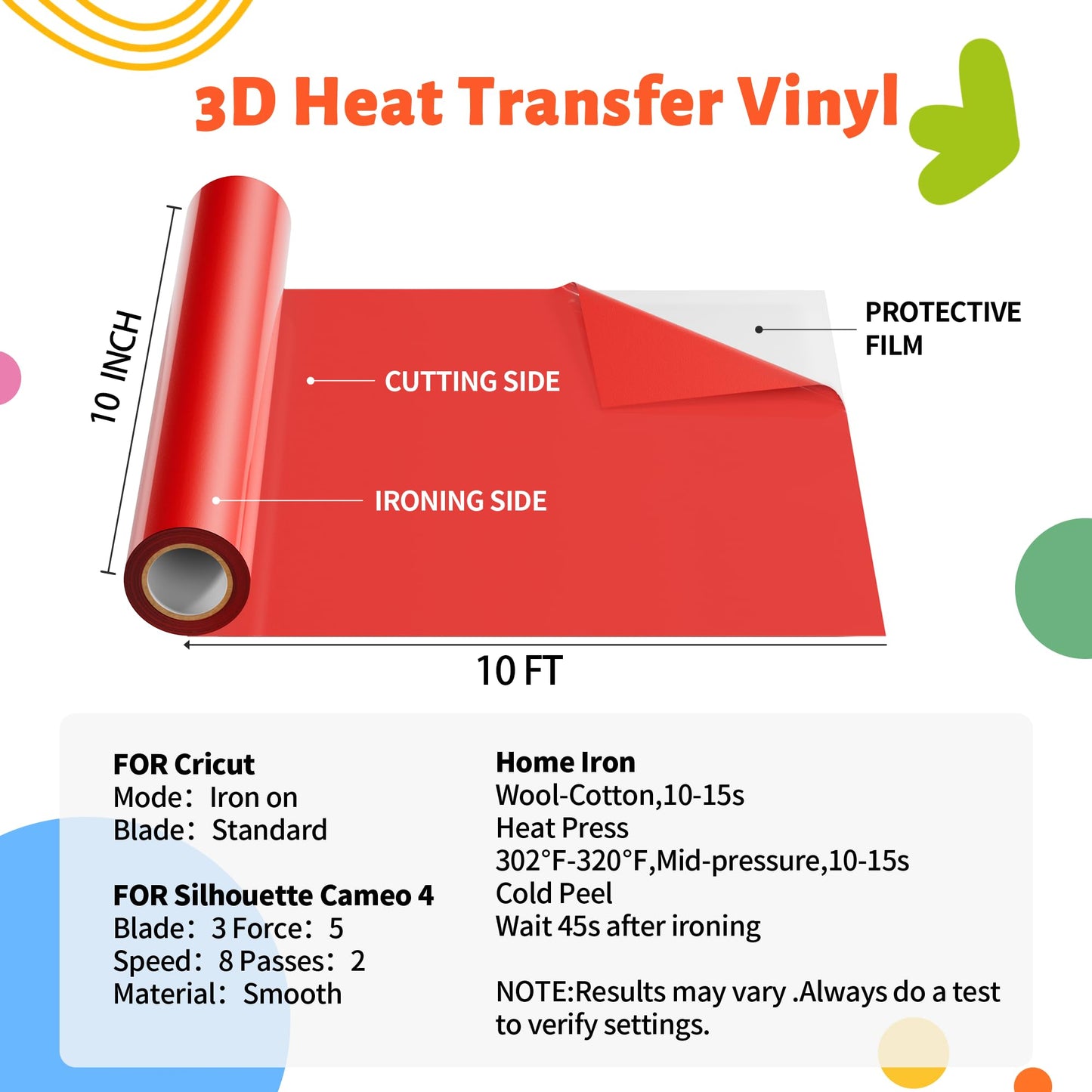 JAVIGA Red Puff Vinyl Heat Transfer, 10'' x 10FT Iron on Vinyl Compatible with Cricut and All Cutting Machine, DIY Heat Transfer Vinyl Roll Design