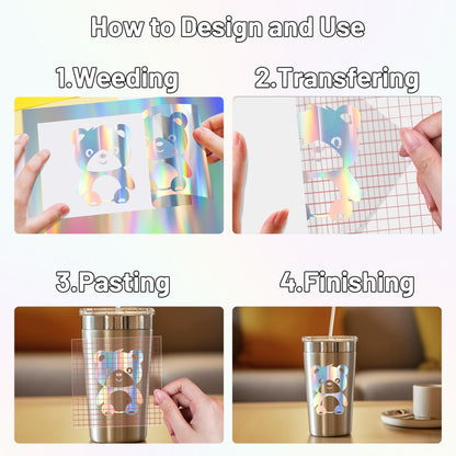 JAVIGA Holographic Vinyl for Cricut, Holographic Silver Permanent Vinyl 12'' x 6FT, Adhesive Roll for Daily DIY Projects, Mug, Signs, Wedding Party Wall Stickers, Home Outdoor Art Decoration, Car Decal
