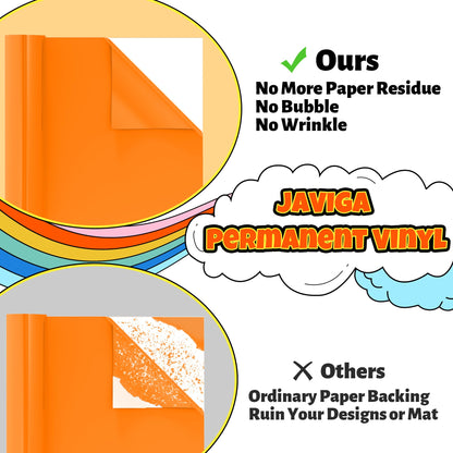 JAVIGA Orange Permanent Vinyl Roll for Cricut Cutting Machines, 12'' x 10 FT Glossy Adhesive Vinyl Roll for Party Decorations, Indoor & Outdoor DIY Mug, Wall Stickers, Decals