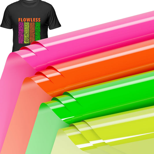 JAVIGA Plotterfolie Textil 30.5cm x 25.4cm-Flexfolie Plotterfolie Vinyl 12 Stück, Neon Farben Bügelfolie für Textilien, Transferfolie zum Aufbügeln T-Shirts & Stoffe (4 Farben)