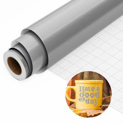 JAVIGA Grey-Matte Permanent Vinyl for Festival Decorations, 12'' x 10FT Adhesive Vinyl Compatible with Cricut, Indoor & Outdoor Matte Vinyl Roll for DIY Art Decor, Wall Sticker, Mug Decal