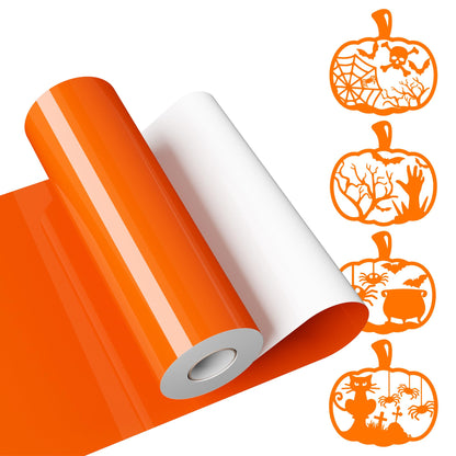 JAVIGA Orange Permanent Vinyl for Cricut Cutting Machines, 12'' x 40 FT Glossy Orange Adhesive Vinyl Roll for DIY Birthday Party Decorations, Wall Stickers, Mug, Festivals, Cards, Art Signs, Car Decals