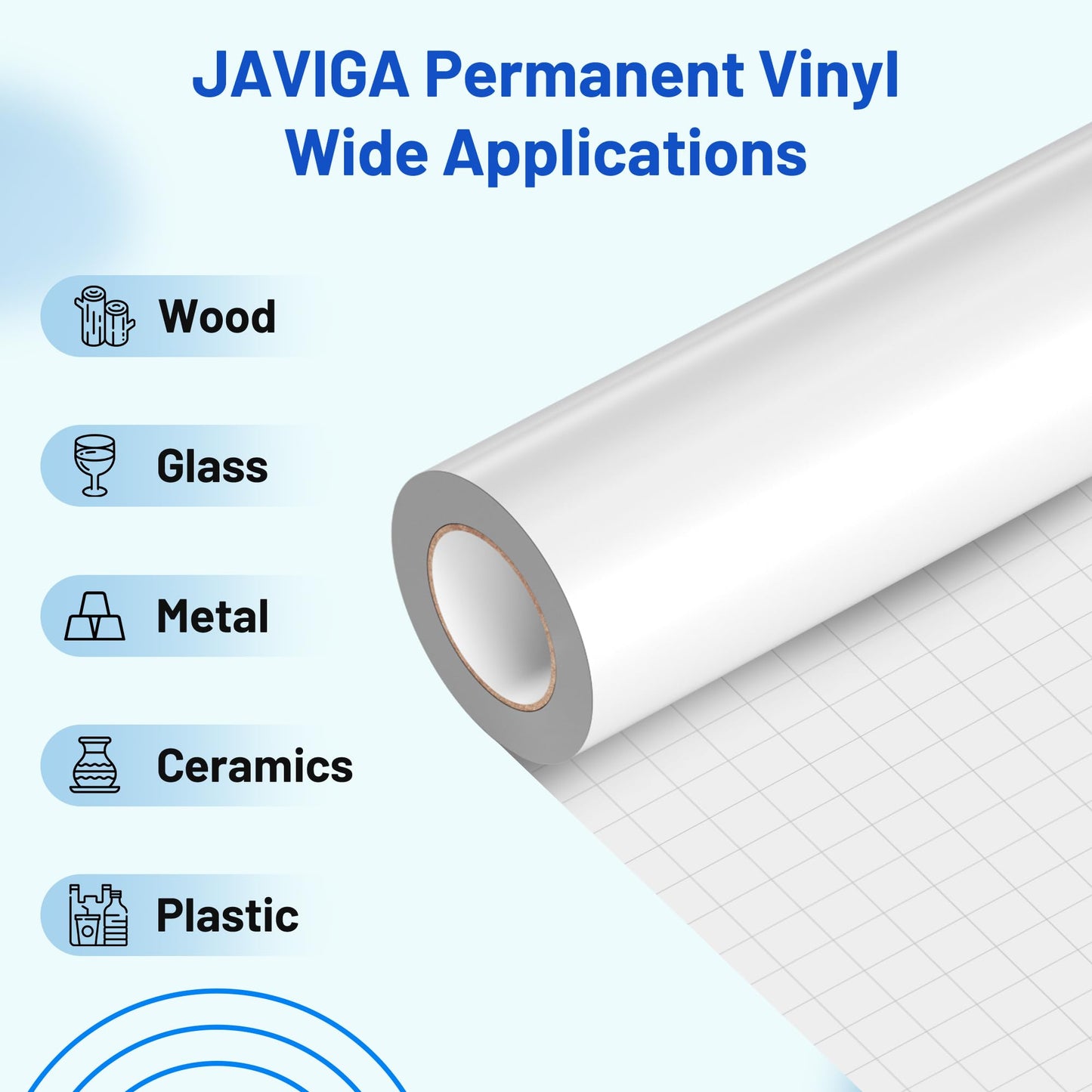 JAVIGA Vinilo Permanente Blanco Brillante 2 Rollo, Vinilo Adhesivo 30.5 x 457cm para Cricut, Vinilo Impermeable Permanente para Decoraciones y Recuerdoss, Pegatinas de Pared, DIY Mug Party Car Decal