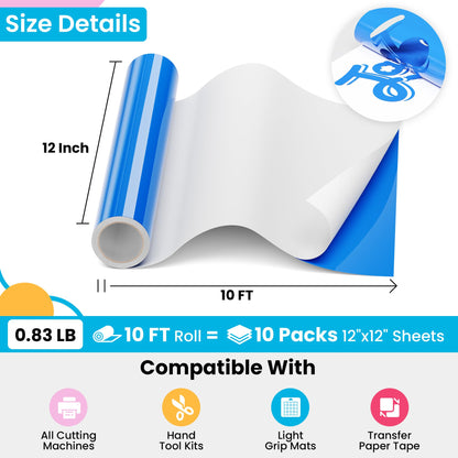 JAVIGA Blue Permanent Vinyl for Cricut, Silhouette, Cameo, Blue Vinyl for Birthday Party Decorations, 12'' x 10FT Glossy Blue Adhesive Vinyl Roll, DIY Home Project, Wall Stickers, Car Signs, Mug Decals