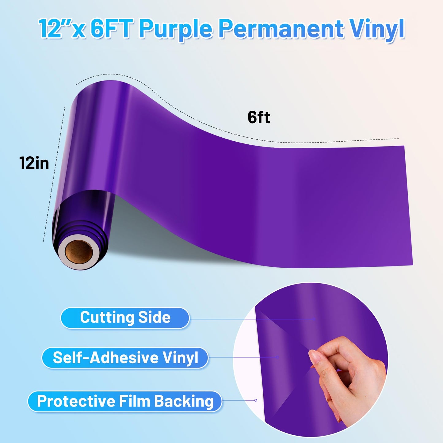 JAVIGA Purple Permanent Vinyl, Purple Vinyl for Cricut, 12'' x 6 FT Glossy Purple Adhesive Vinyl Roll for Wedding Decorations, DIY Party Projects, Wall Stickers, Mug Art Decor, Car Decals, Signs, Cards