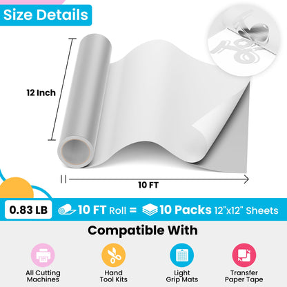 JAVIGA Grey-Matte Permanent Vinyl for Festival Decorations, 12'' x 10FT Adhesive Vinyl Compatible with Cricut, Indoor & Outdoor Matte Vinyl Roll for DIY Art Decor, Wall Sticker, Mug Decal