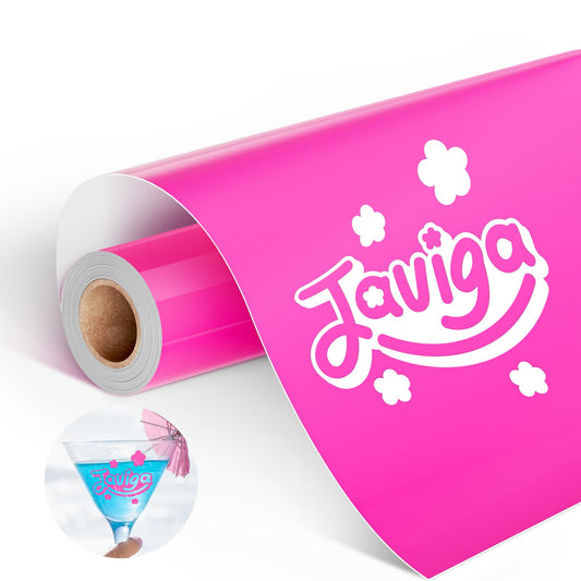 JAVIGA Pink Permanent Vinyl for Cricut, Silhouette, Cameo Cutters, Pink Vinyl for Wedding Party Decorations, 12'' x 10FT Glossy Pink Adhesive Vinyl Roll, DIY Art Signs, Wall Stickers, Mug, Car Decals